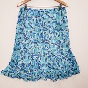 Dressbarn Blue Abstract Midi Skirt Women Large Elastic Waist Ruffle Y2K Fairy